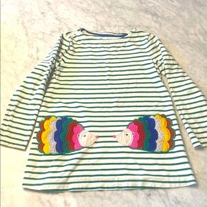 Mini Boden Striped Kids Tunic Dress with Colorful Hedgehog Pockets